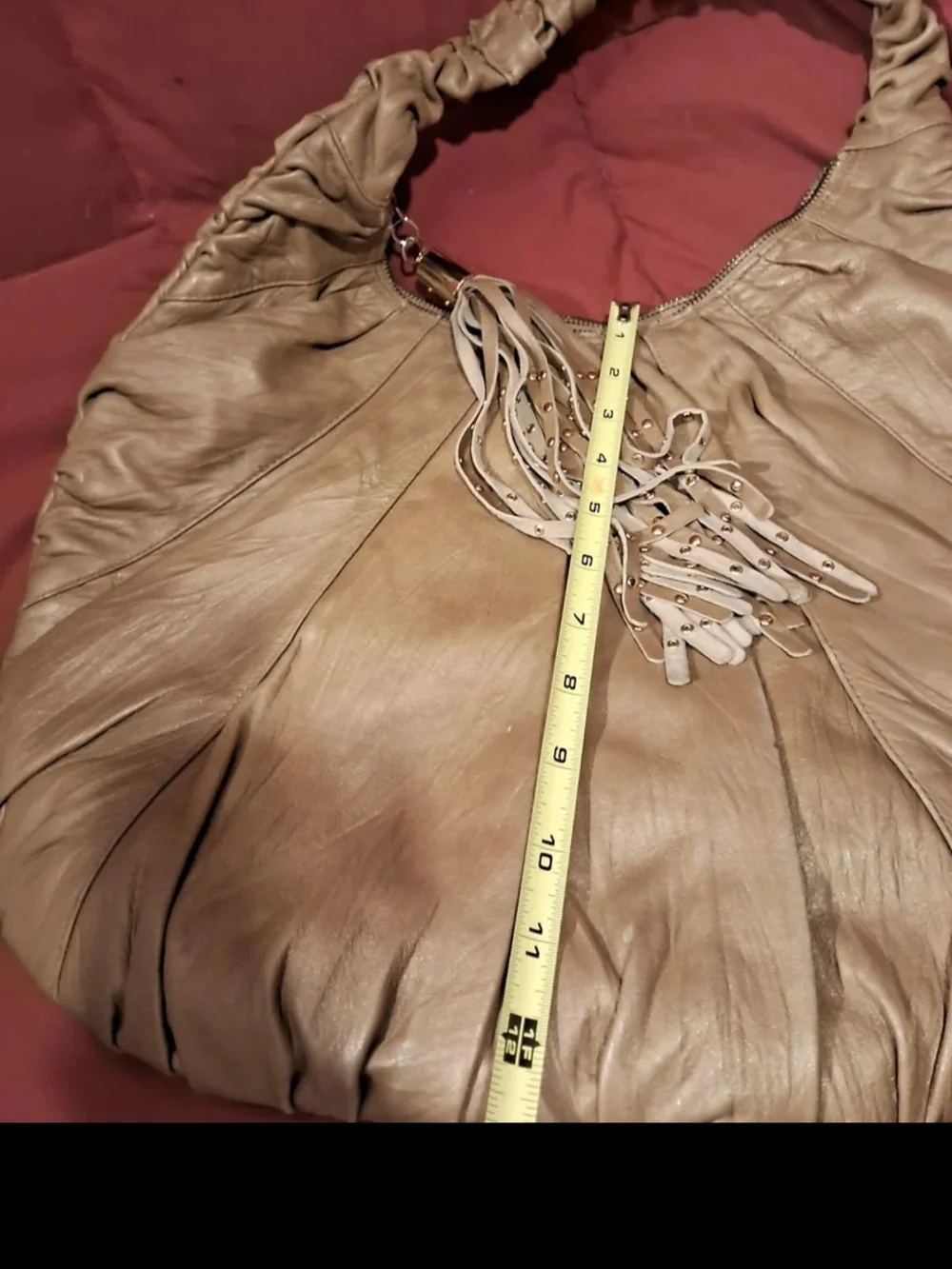 Steve Madden Taupe Ruched Hobo with Tassel